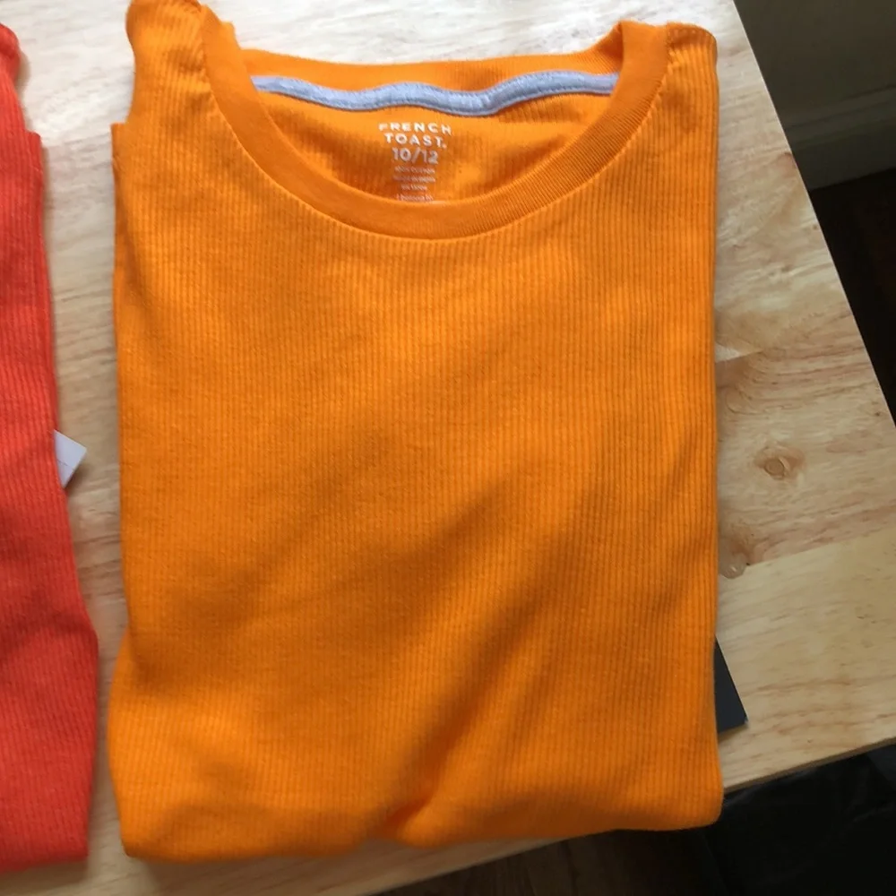 NEW NWT 2 FRENCH TOAST crew neck ribbed tee shirts in orange size 10 / 12